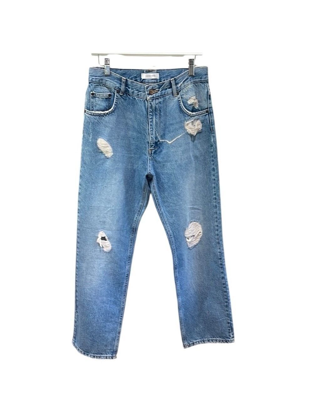 Anine Bing Straight Leg High Waist Distressed Jeans SZ  30 Blue